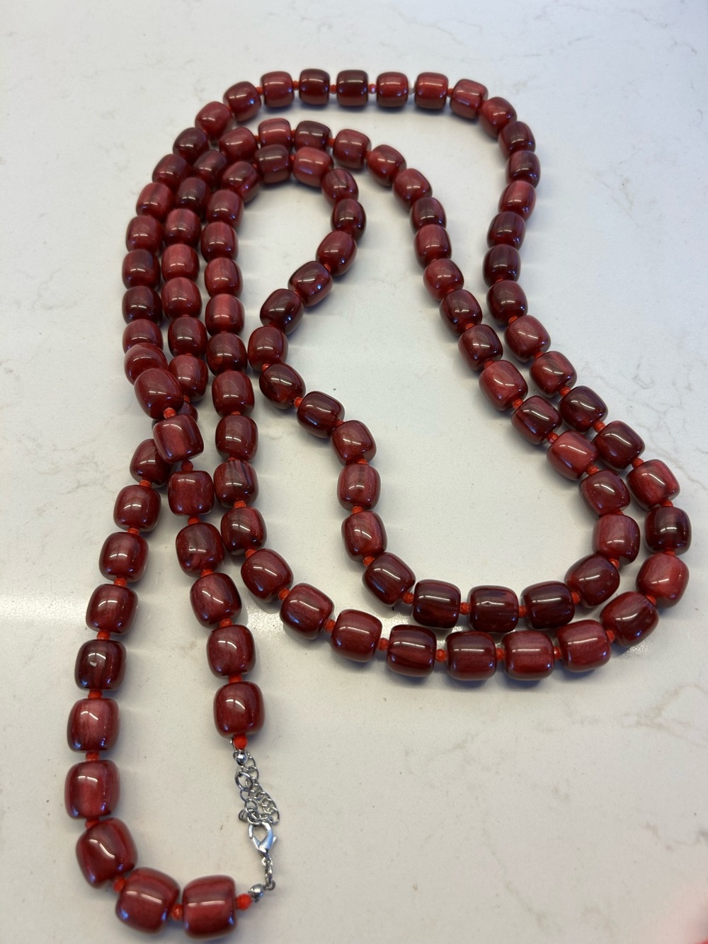 Vintage Esmor Red Beaded Necklace - 35 in drop Long Strand